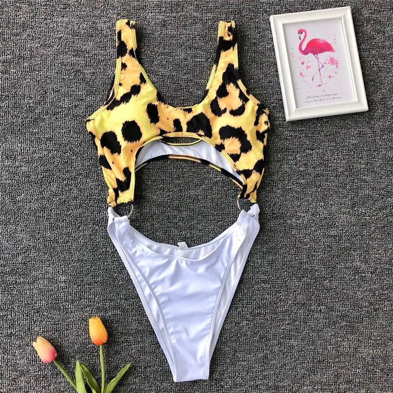 Mossha Snakeskin bikinis 2019 mujer bathers Leopard print one piece swimsuit female Sexy bodysuit Monikini Hollow out swimwear | Спорт и