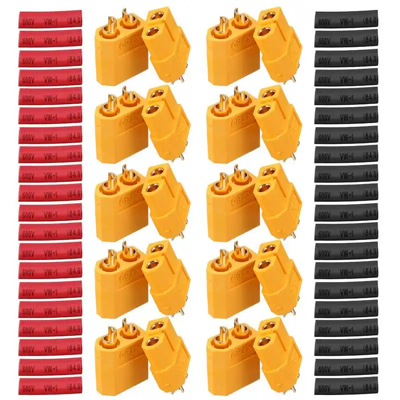 10 Pair URUAV XT60 Male Female Bullet Connectors Power Plugs with Heat Shrink Tube for Lipo Battery RC Drone Models Part Accs | Игрушки и