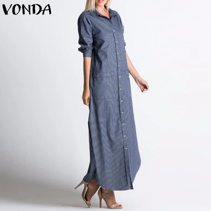 VONDA рубашка платье для женщин 2021 Осень с длинными рукавами и отложным воротником
