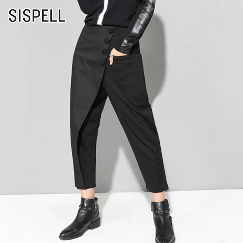 SISPELL женские Асимметричные штаны эластичные черные брюки с высокой талией для