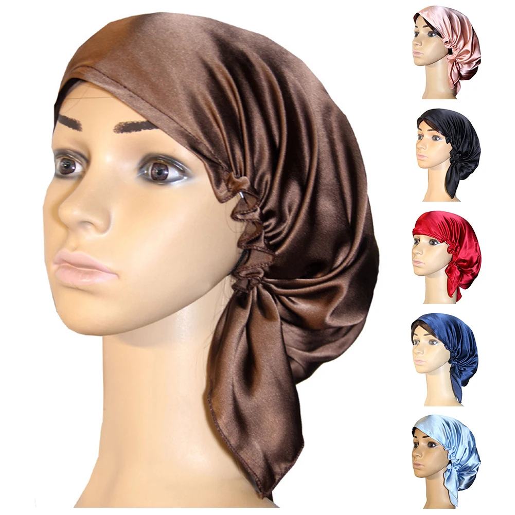 Шапка Регулируемая Женская атласная мягкий Шелковый головной убор для ночного