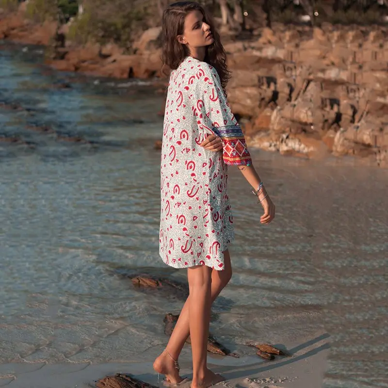Для женщин модный принт платья для Boho Этническая Стиль Весна Путешествия