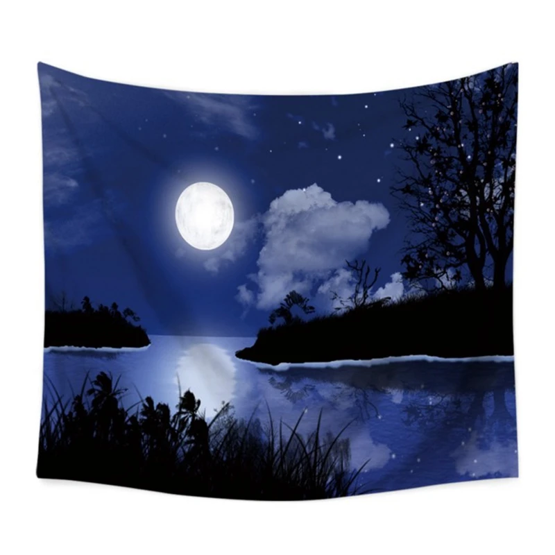 Fancy Sight Printed Cartoon Moon Cosmos Explore Polyester Tapestry Bedroom Wall Hanging Gobelin Bedding Cover Home Decor | Дом и сад