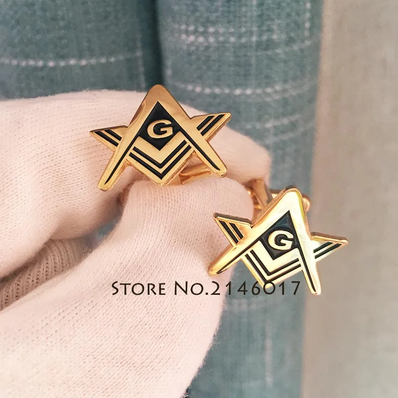 

50 pairs Free Masons Square and Compass G Cufflinks Freemasonry Masonic Fashion Cuff Button Sleeve Cuff-link Lodge Gold Color
