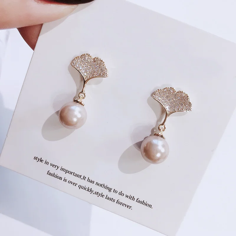 Женские серьги в форме листа гинкго серьги-подвески золотого цвета с имитацией