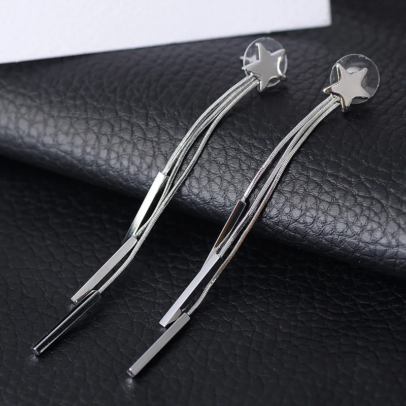 

2018 JINGYANG Jadoku Chain Tassels Five-pointed Star Ear Nail 925 Pure Tremella Needle Girl Defence Allergy Earrings Arrivals