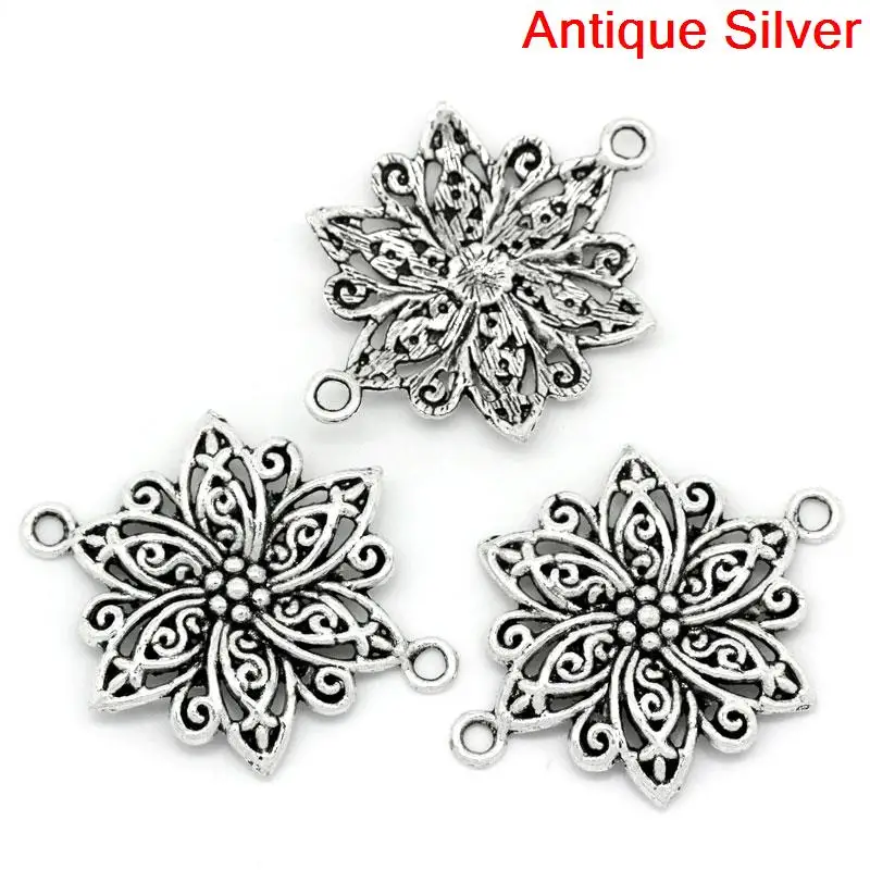 Doreen Box Lovely 20 шт. коннекторы серебристого цвета с цветами 4 см x 2 8 (1 5/8 дюйма x1 1/8