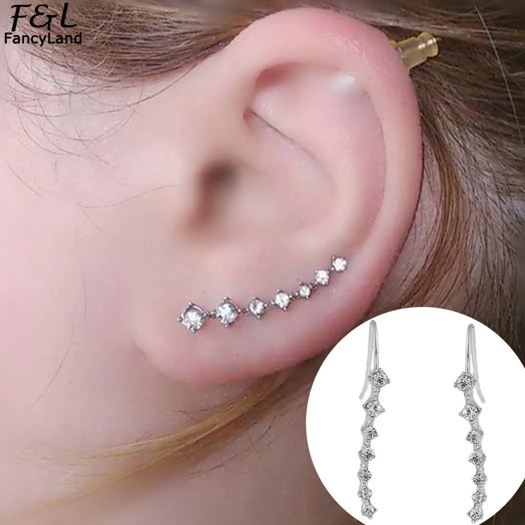 Women Fashion Elegant Style Rhinestone Line Type 1.7g Geometry Casual Stud Earrings Hook Jewelry Gift | Украшения и аксессуары