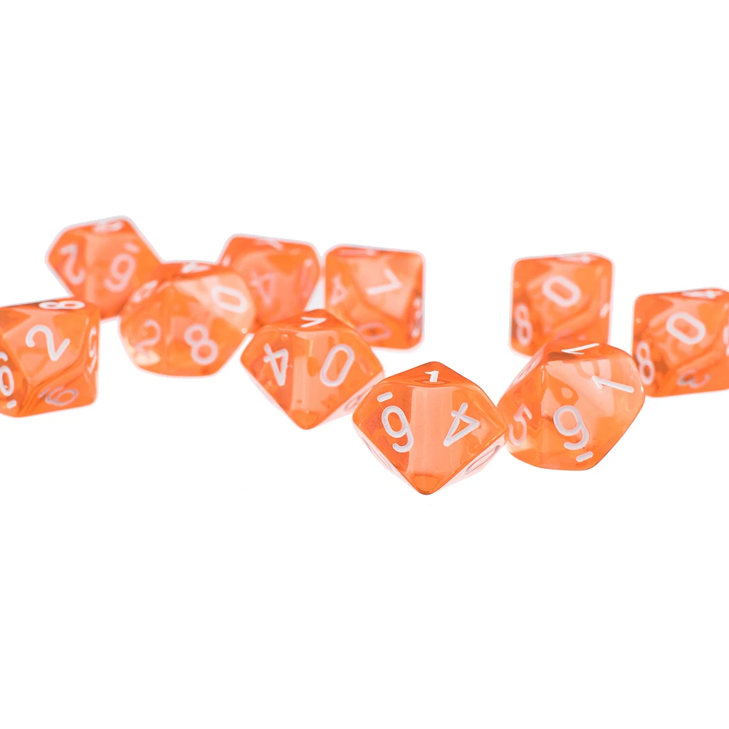 Набор из 10 игральных костей D10 Ten Sided Gem Dice для RPG Dungeons Dragons набор с оранжевым камнем
