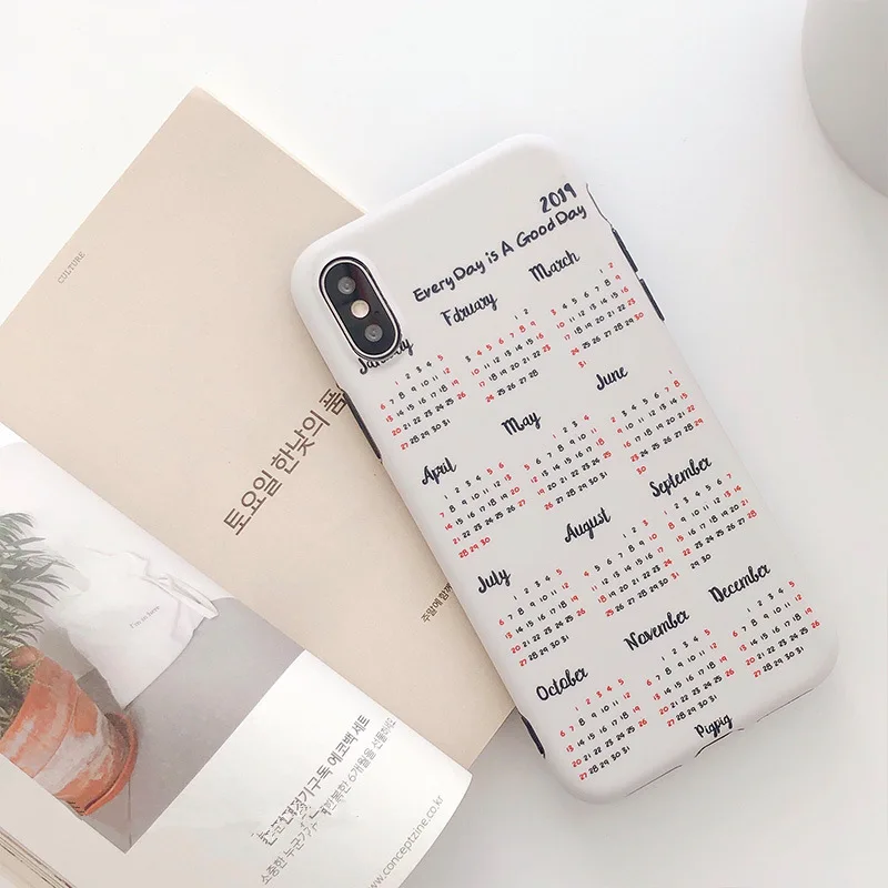 Funny Calendar Pattern Korean Phone Case For iPhone 7 Puls 6 6S 8 X Xs Max XR Cases Retro Gray Cover Soft Silicon |