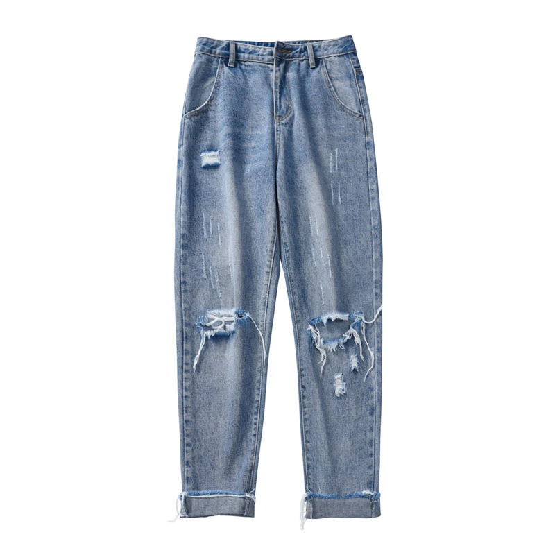 

2019 Summer Men's Holes Casual Pants Male Loose High-quality Light Blue Color Jeans Fashion Trend Trousers Plus Size S-2XL