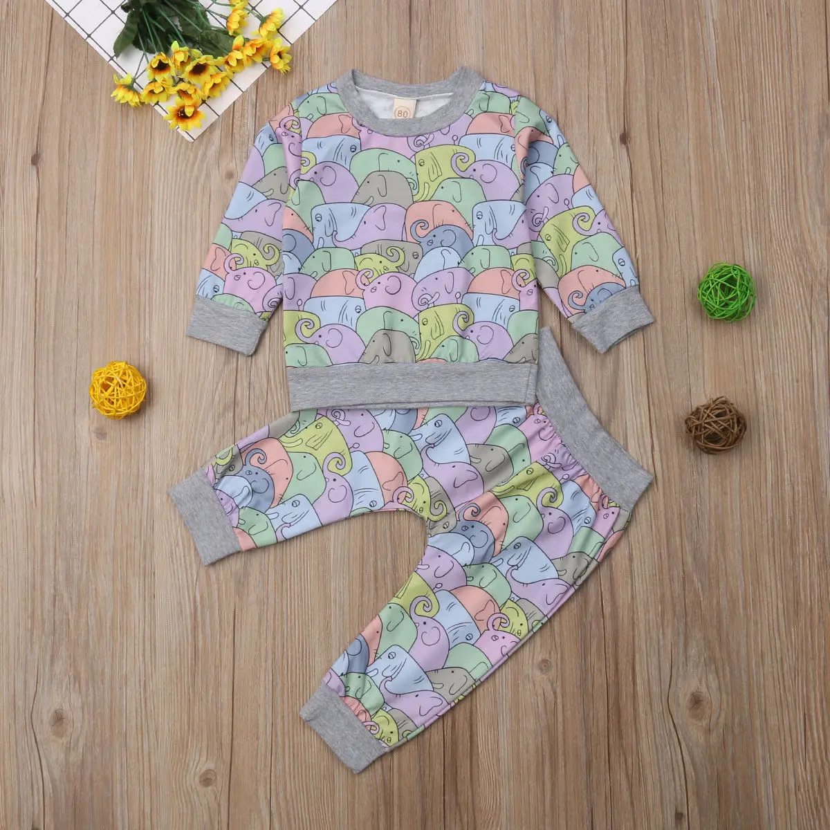 Toddler Baby Boy Girl Animal Print Cartoon Clothing Sets Top T-shirt+Harem Pant Clothes 2Pcs Autumn Casual Children Outfit | Детская