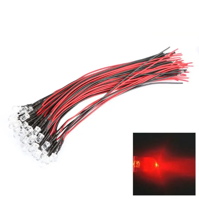 50pcs/set DC 12V 5mm Vehicle Car LED Long Bright Lamp Bulbs with Wire Automobiles Decorative Light Signal Strip Lights | Автомобили и