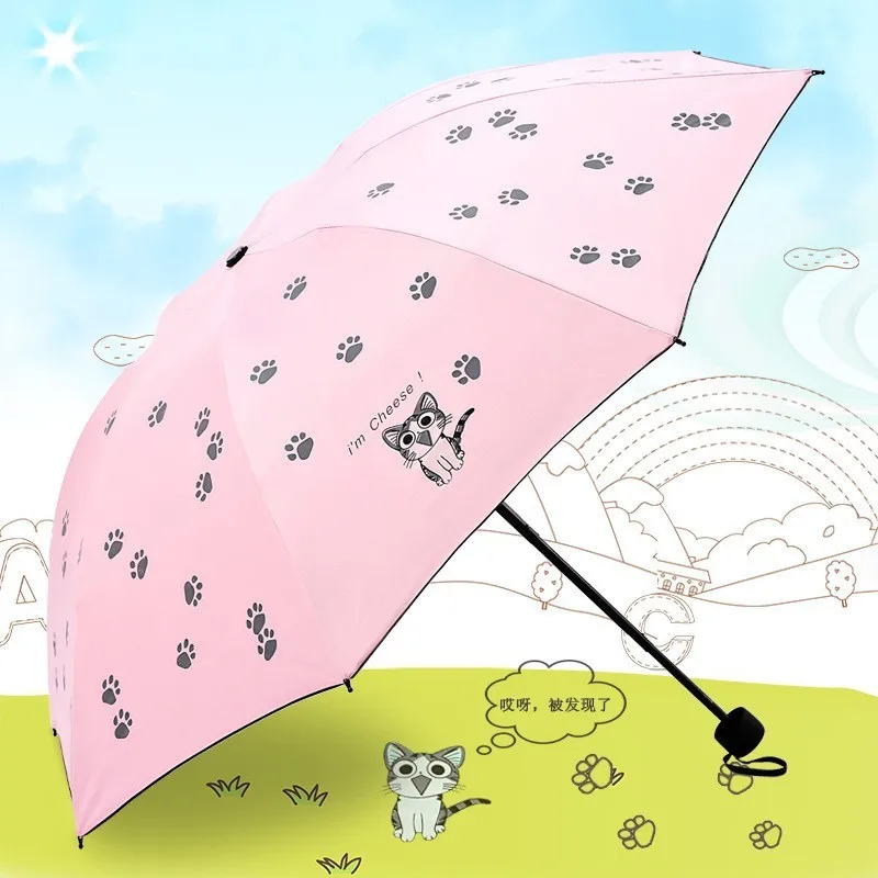Зонт маленький Kitty Cat черный резиновый складной зонт для защиты от солнца и дождя