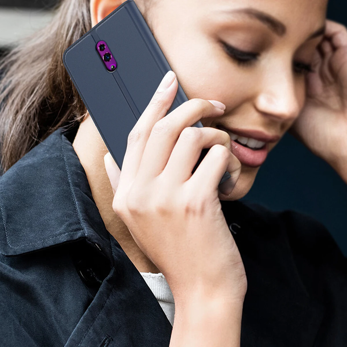 Для Oppo Reno Z чехол из искусственной кожи с откидной подставкой Магнитный