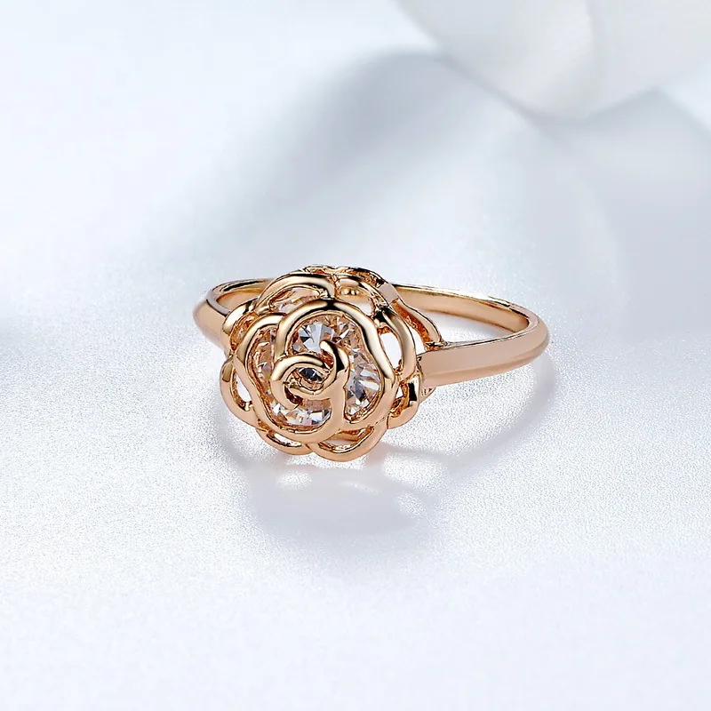 Visisap Rose Gold Цвет кольца для женщин Белый циркония инкрустация кольцо модное