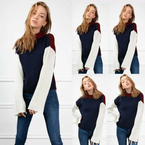 Women Fashion Casual Winter Long Sleeve Turtle Neck Knitted Pullover Sweater Top | Женская одежда