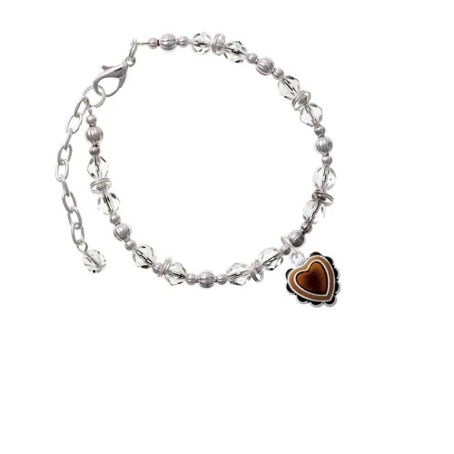 Brown Ruffle Heart Clear Beaded Bracelet |