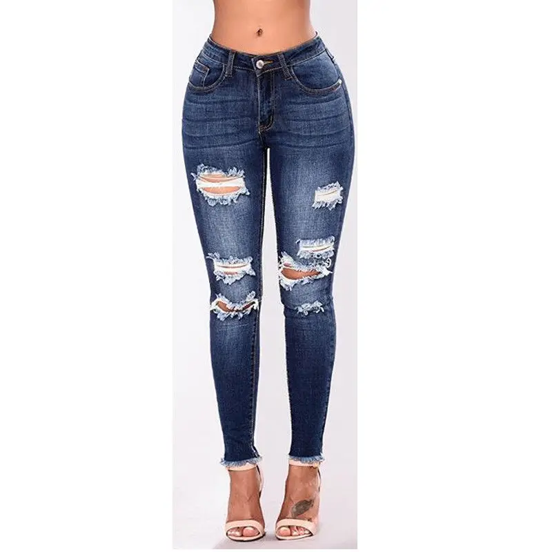 

Women Ladies High Waist Ripped Slim Skinny Jeans Stretch Pencil Denim Pants