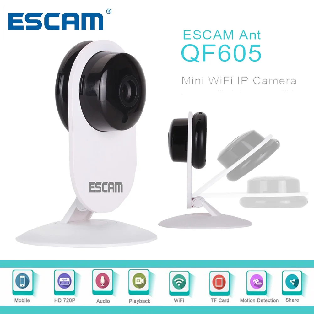 ESCAM Ant QF605 HD 720P наблюдения Wi-Fi Камера ONVIF IP Ночное видение IR-CUT P2P мини для IOS/Android |