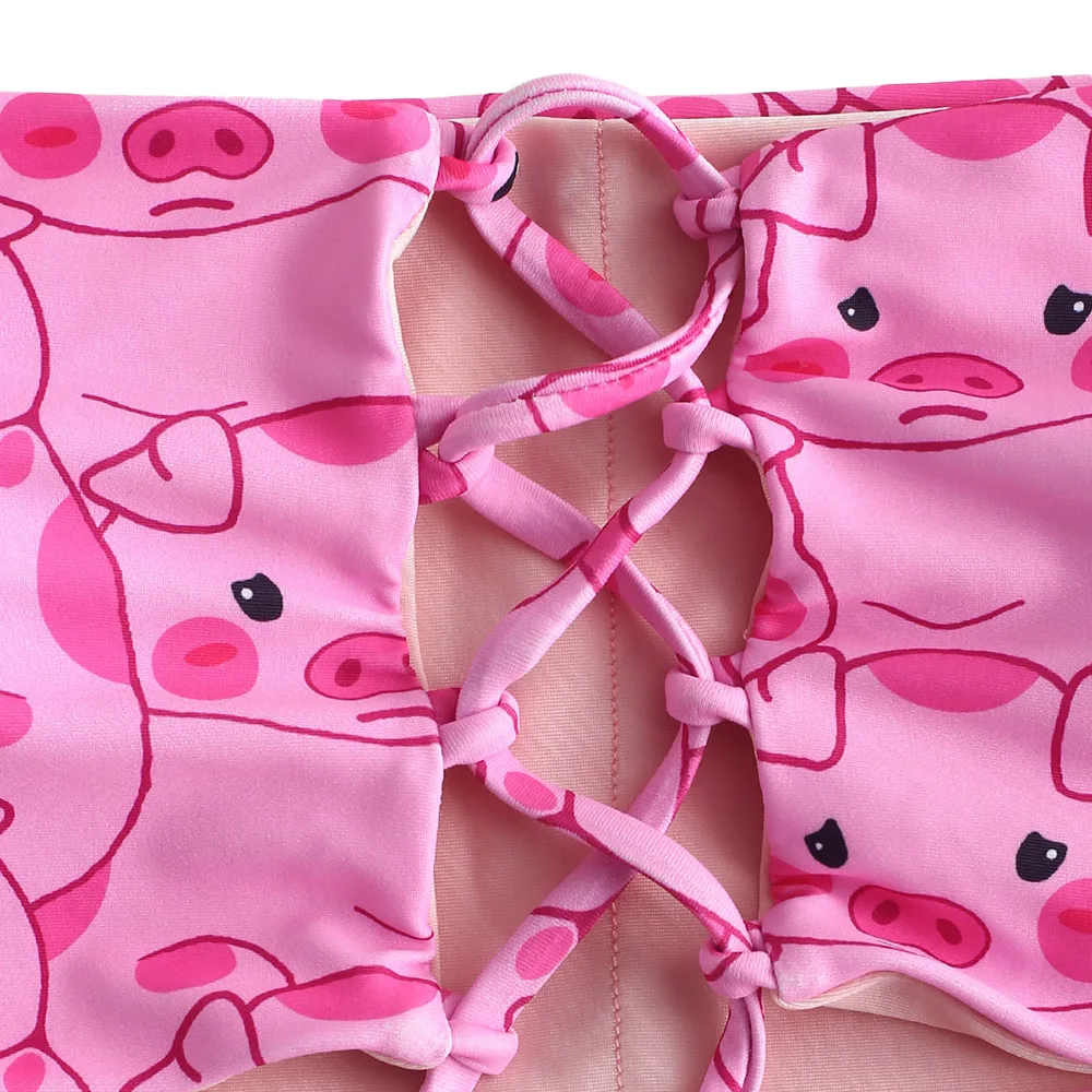 Женский купальник бикини ZAFUL с принтом поросенок на шнурках|Купальники| |