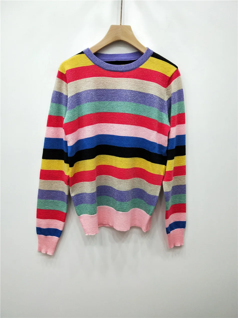 2019 spring thin section ageing color striped sweater pullover women | Женская одежда