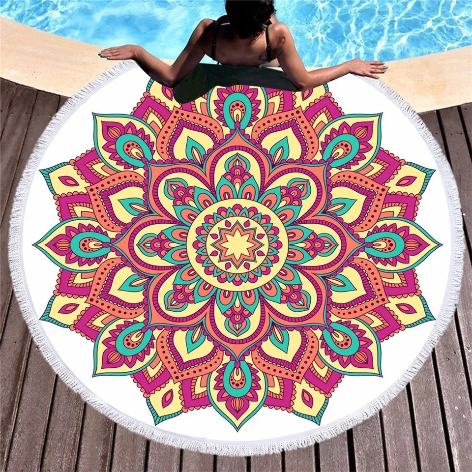 GRIDILANGO Mandala Bohemia Geometric Color Round Beach Towel For Adult Microfiber Swimming Travel Home Decor Bath Dropship | Дом и сад