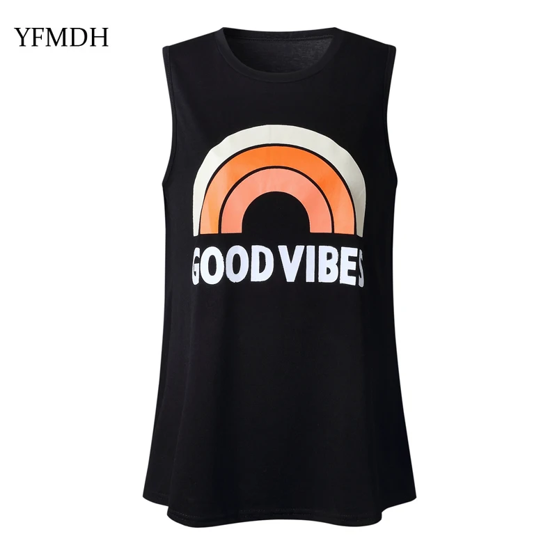 Женский топ без рукавов GOOD VIBES повседневный Свободный Топ с круглым вырезом и