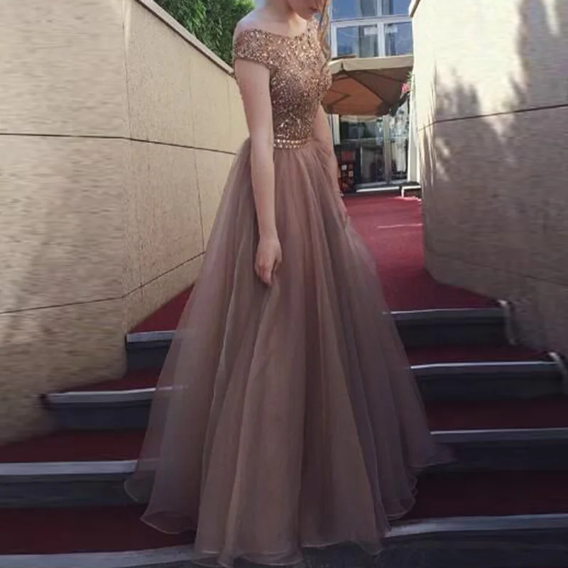 Женское платье с открытой спиной коротким рукавом Формальное вечернее бальное