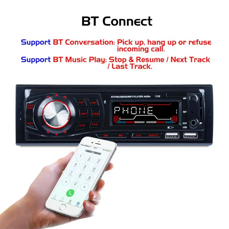 Универсальный автомобильный Bluetooth плеер mp3 с двумя USB портами SD картой FM радио AUX