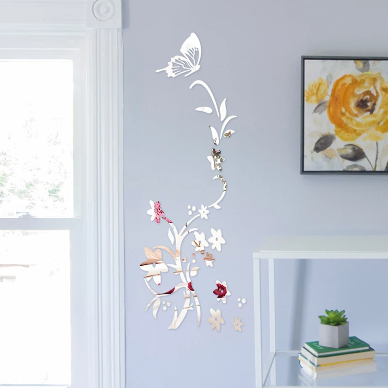 Цветок бабочка искусство зеркало наклейка на стену акриловая Muralfor детская