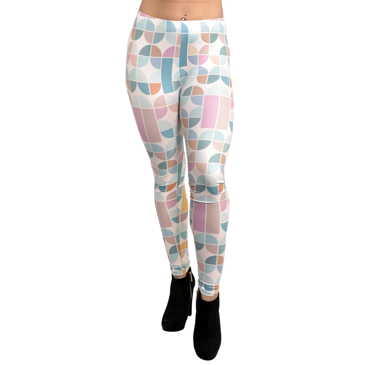 Женские Ретро пастельные леггинсы средней длины белого цвета | Женская одежда