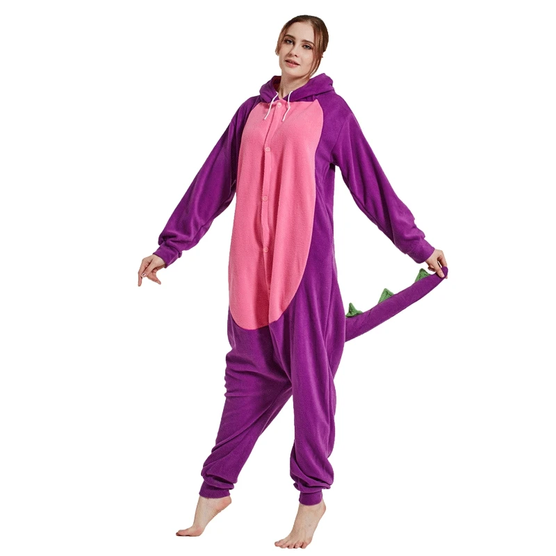 2018 Dropship New Autumn spring winter fleece women Purple colorful dragon animal pajamas cartoon sleepwear high quality adult |