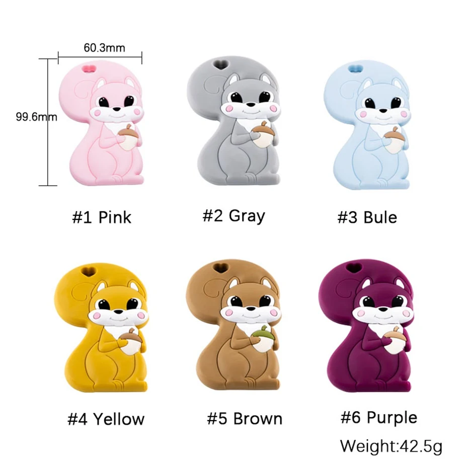 Mordedor de silicona con forma de ardilla para beb&eacute;, collar de dentici&oacute;n para lactancia, accesorios de silicona para animales, 1 unidad-1