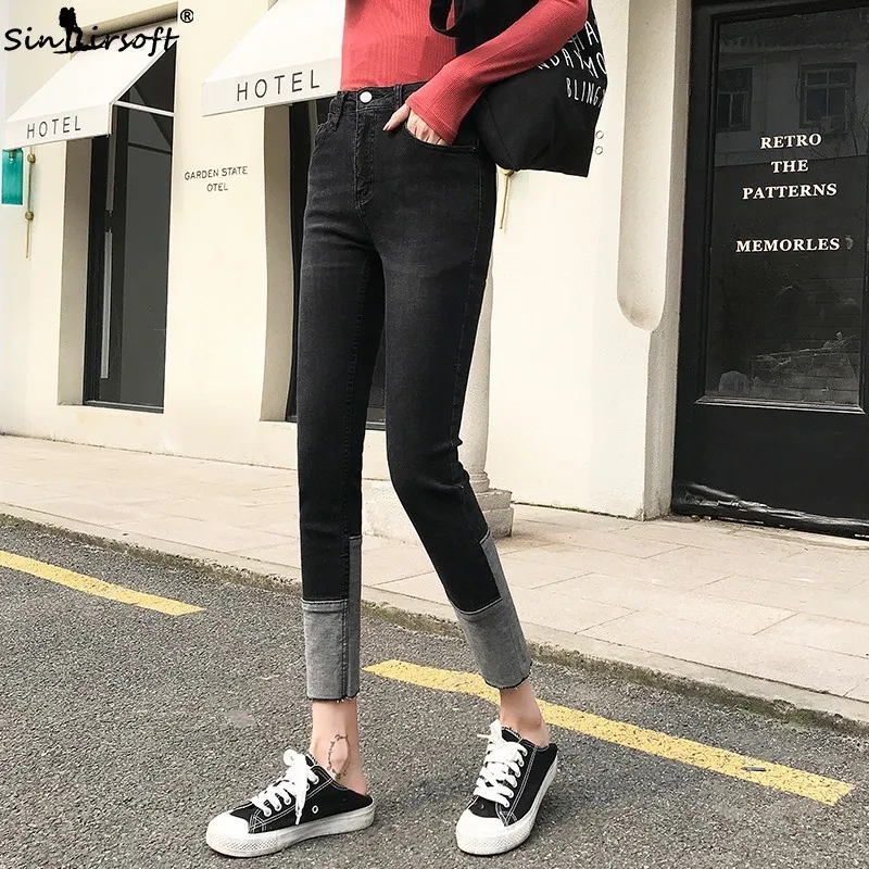 Spliced High Waist Straight Jeans Women 2019 New Fashion Street Plus Size Wide Leg Pants Vintage Denim Patchwork | Женская одежда