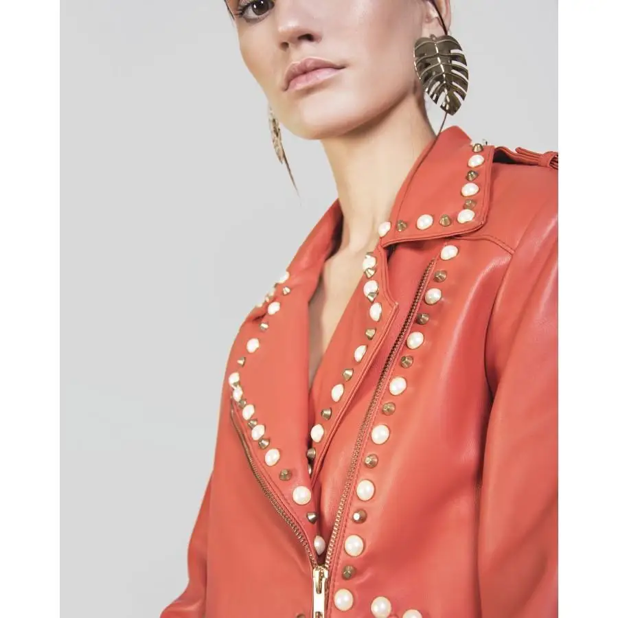 CUPLE WOMAN POLICARBONATO JACKETS PERFECT красный с жемчугом и тахасом|Женские куртки| |