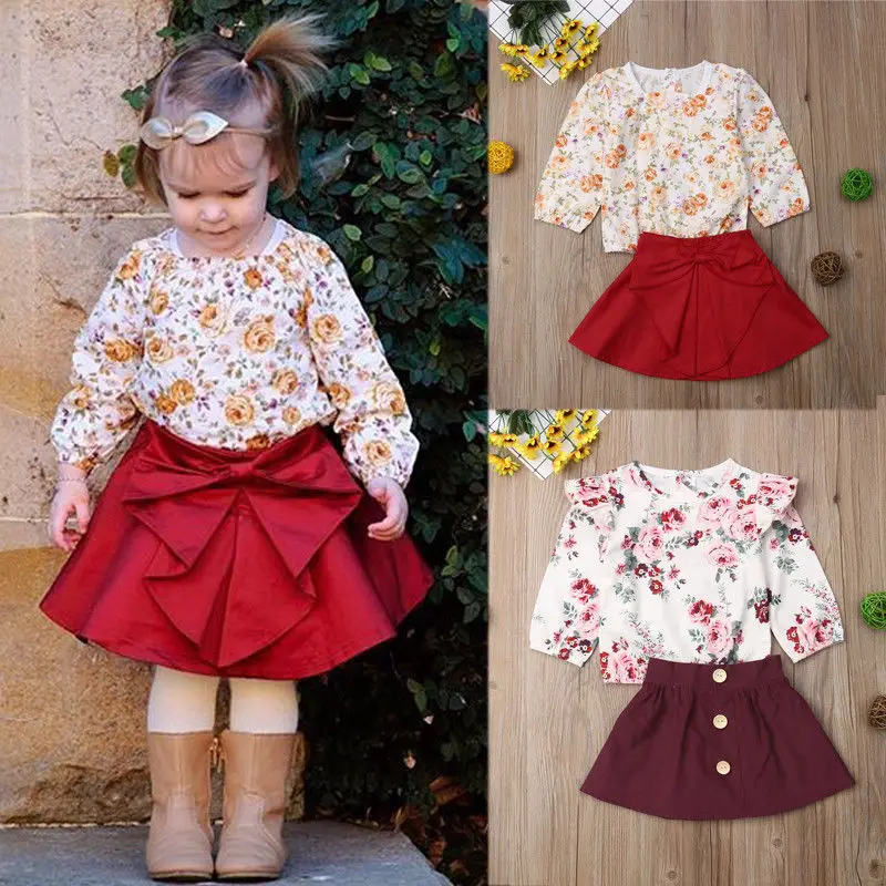Одежда для девочек из 2 предметов детские топы с длинными рукавами и цветочным