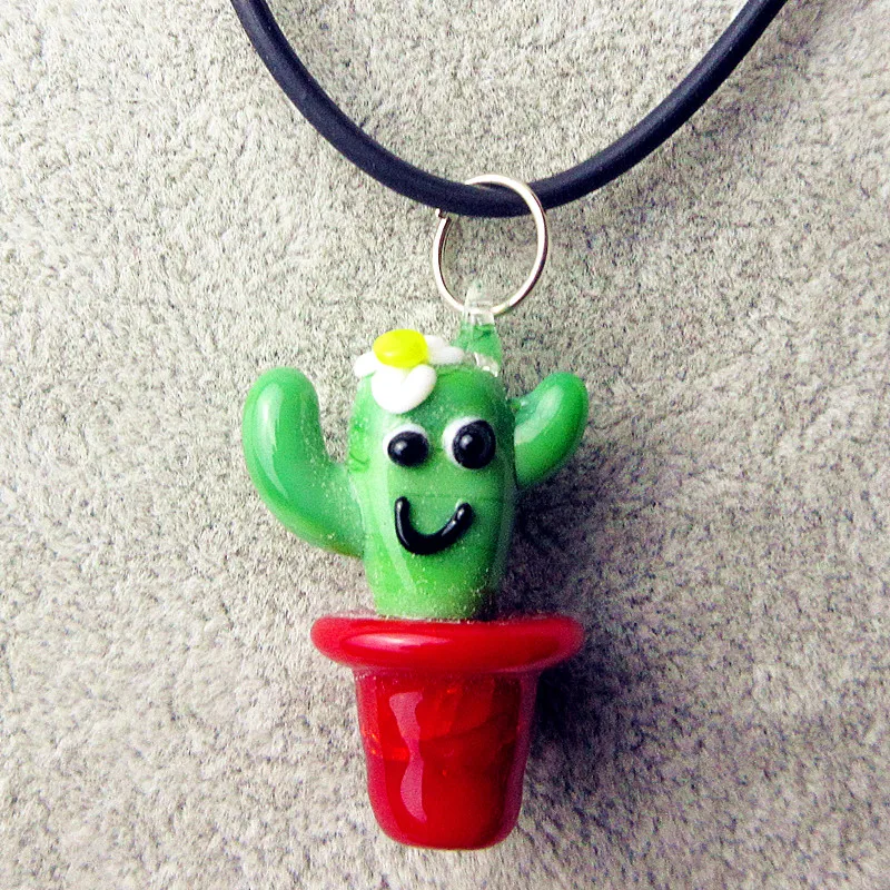 6pcs Custom japanese-style Hand made anole pattern Cartoon cactus Murano Glass figurines pendant miniature lovely ornaments | Дом и сад