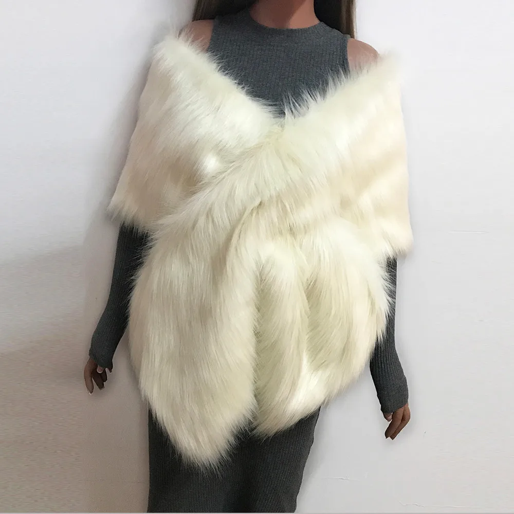 

Women Faux Fox Fur Long Shawl Stole Wrap Shrug Scarf Bridal Wedding Casual Autumn Winter Faux Fur attractive winter shawl