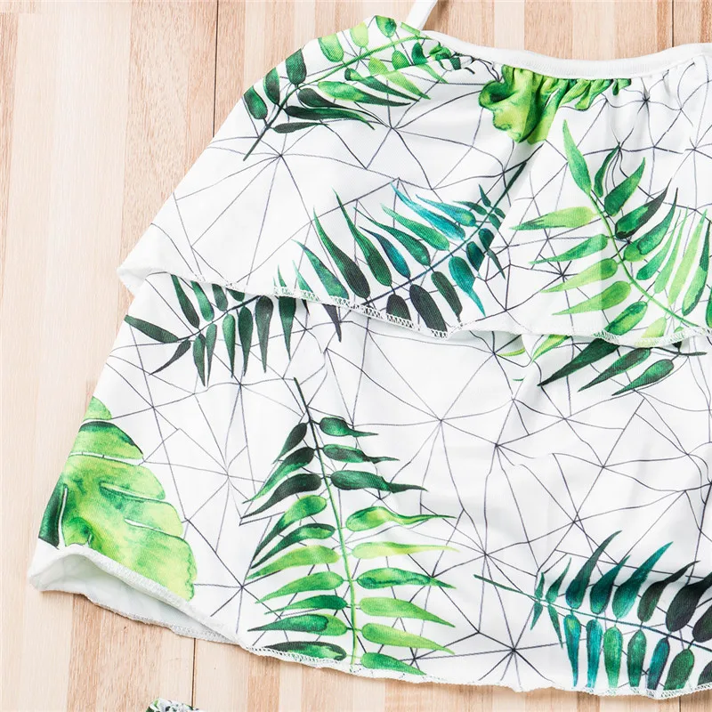 Женский комплект бикини для матери и дочери с принтом листьев оборками пляжная