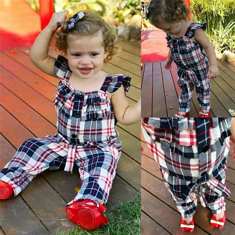 Modis/Одежда для новорожденных и маленьких девочек клетчатый комбинезон Летний без