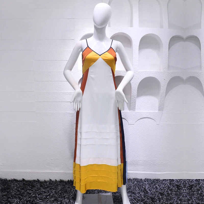 Женское платье трапеция на бретельках макси без рукавов в богемном стиле лето