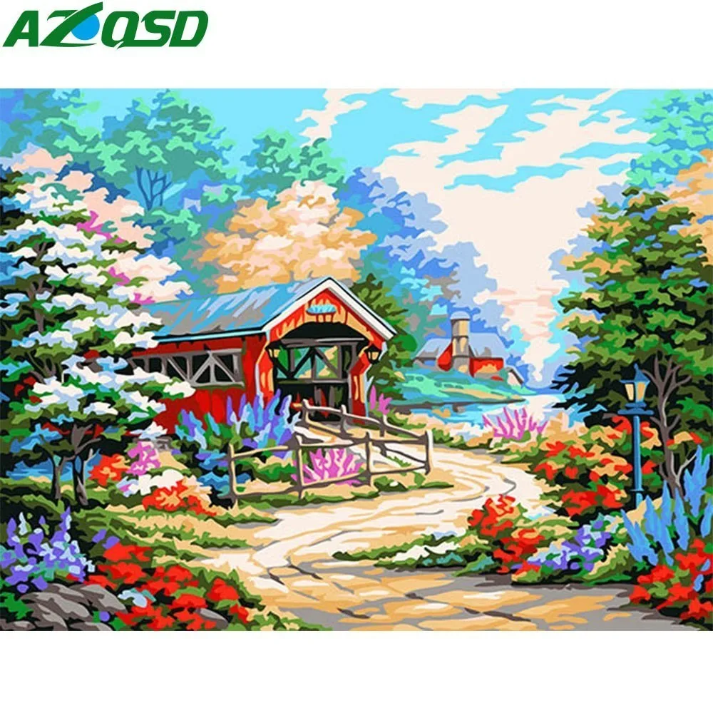 Картина AZQSD по номерам картина маслом с изображением леса дома на холсте DIY пейзаж