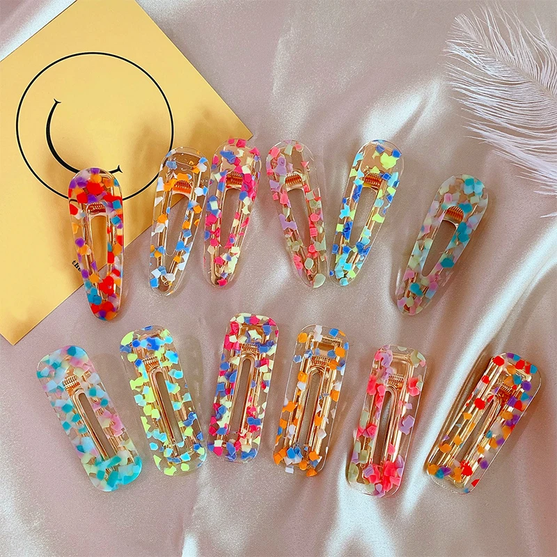 

Fashion New Fragment Women Hollow Girls Waterdrop Acrylic Hairpins Colorful Rectangle Hair Clips Transparent Geometric Barrettes