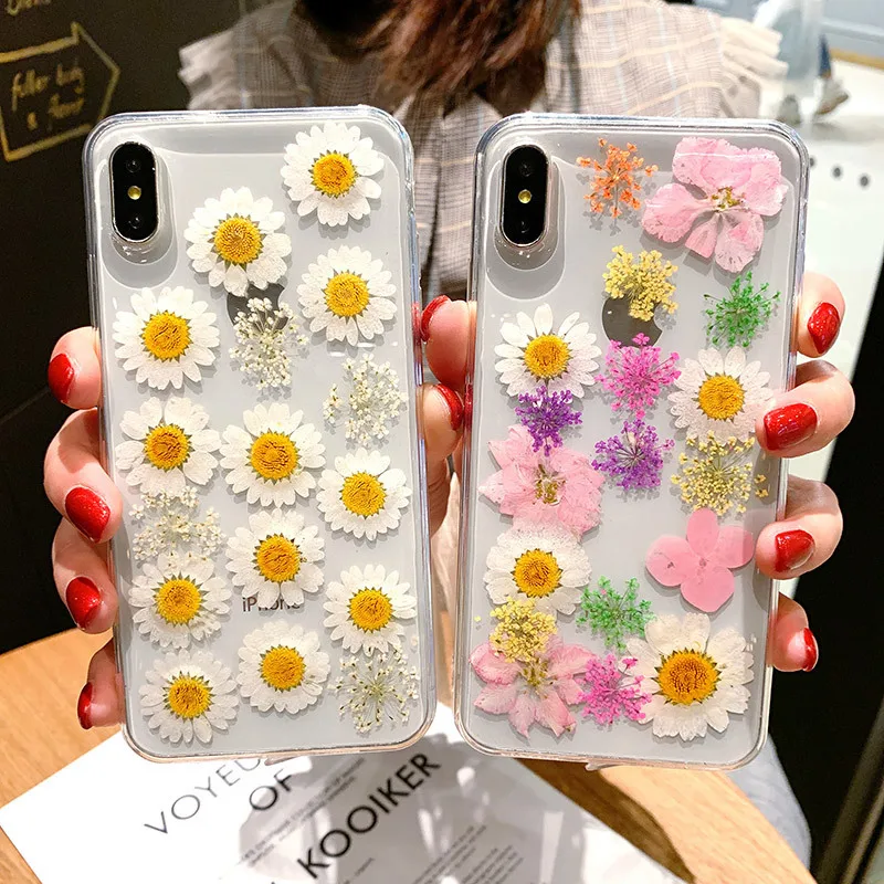 Модный настоящий высушенный чехлы с цветочным принтом для iPhone XS чехол MAX XR ручная