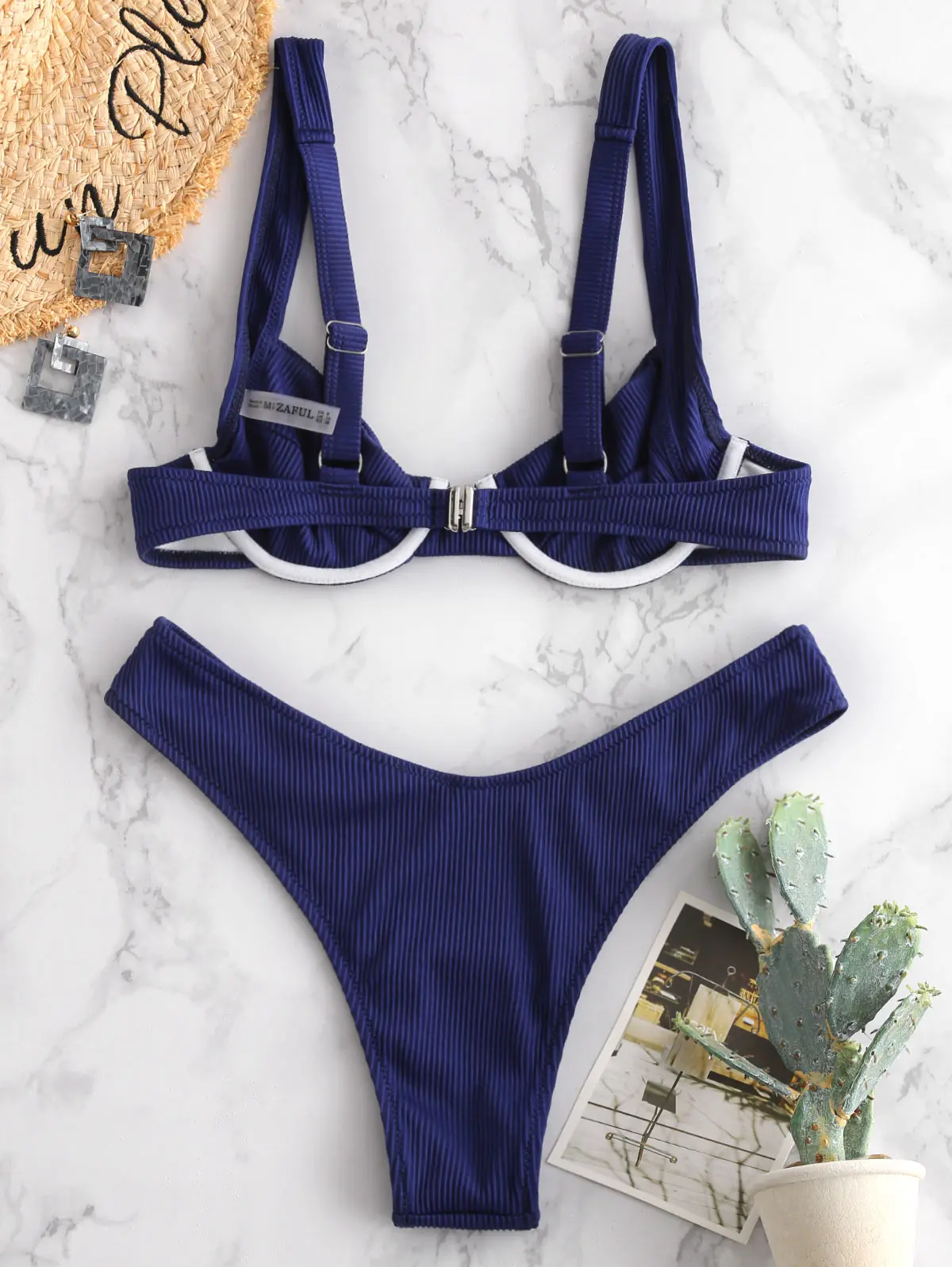 

ZAFUL Bikini Women Push Up Underwired Brazilian Bikini Sexy Bathing Suit High Cut Thong Swimsuit Pants Ribbed Bikini Sets