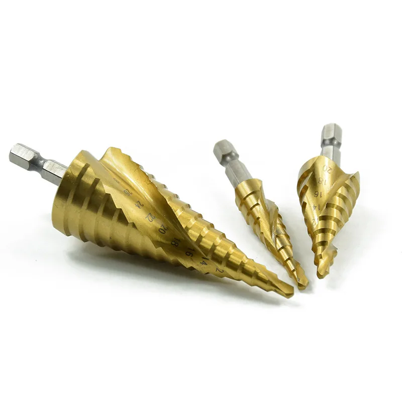 3Pcs 1/4" Shank HSS Spiral Grooved Center Drill Bit Pagoda Shape Hole Cutter 4-12/20/32mm Carbide Titanium Step Cone | Инструменты