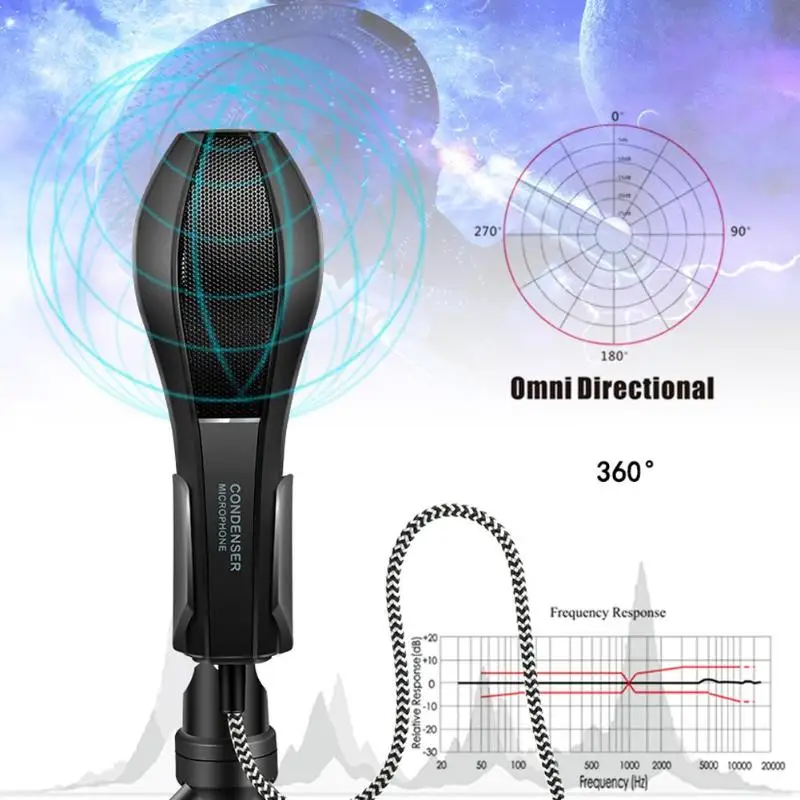 USB Wired Dual Condenser Microphone 360 Degree Omnidirectional Mic w/Stand | Электроника
