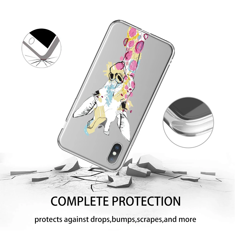 USLION Funny Giraffe Transparent Phone Case For iPhone X XS XR Xs Max 5 5s SE 6 6s 7 8 Plus Soft TPU Cartoon Clear Back Cover |