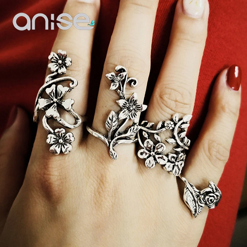 Женский винтажный комплект колец с цветком розы Anise серебристое кольцо средней